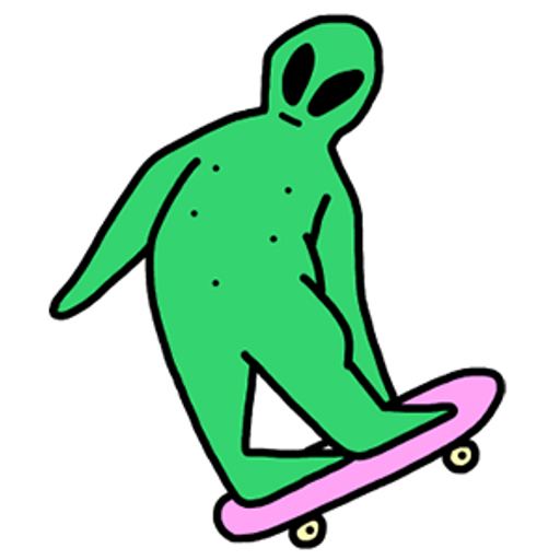 here is a Green Alien Skater Sticker from the Skateboard collection for sticker mania