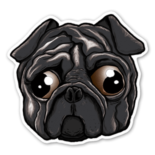 here is a Black Sad Eye Pug Sticker from the Animals collection for sticker mania