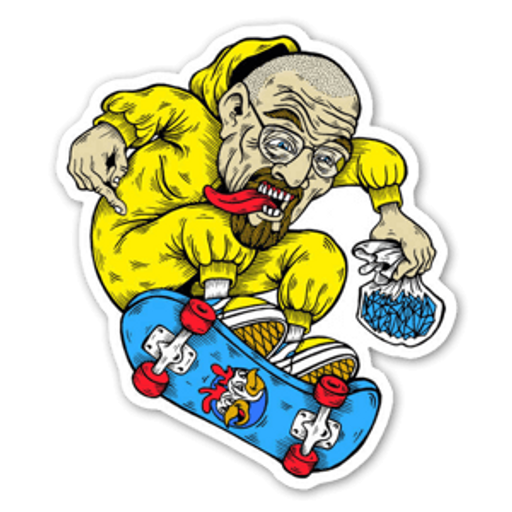 here is a Breaking Bad Walter White on Skateboard Sticker from the Skateboard collection for sticker mania