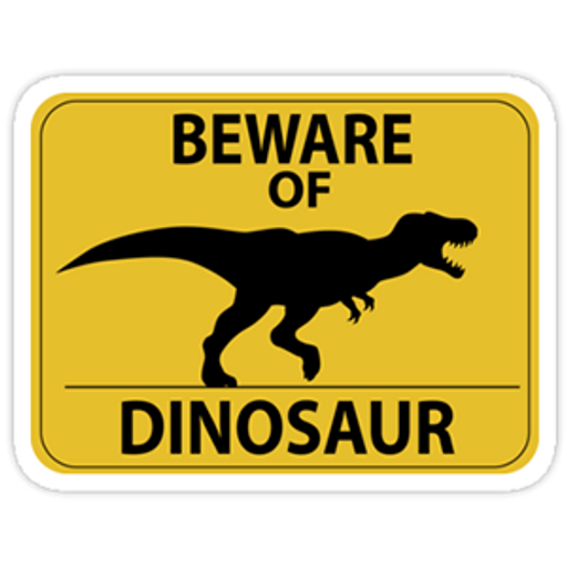 here is a Beware of Dinosaur Road Sign Sticker from the Hilarious Road Signs collection for sticker mania