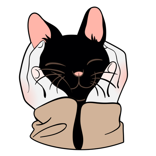 here is a Black Kitten in Human Palms Sticker from the Cute Cats collection for sticker mania