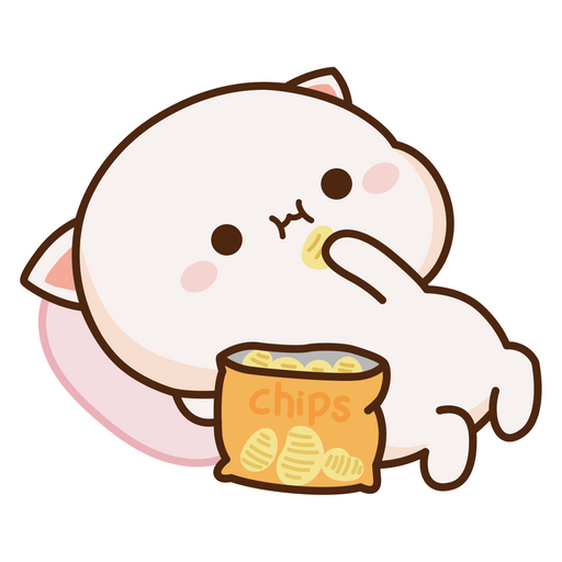 here is a Mochi Mochi Peach Cat with Chips Sticker from the Cute Cats collection for sticker mania