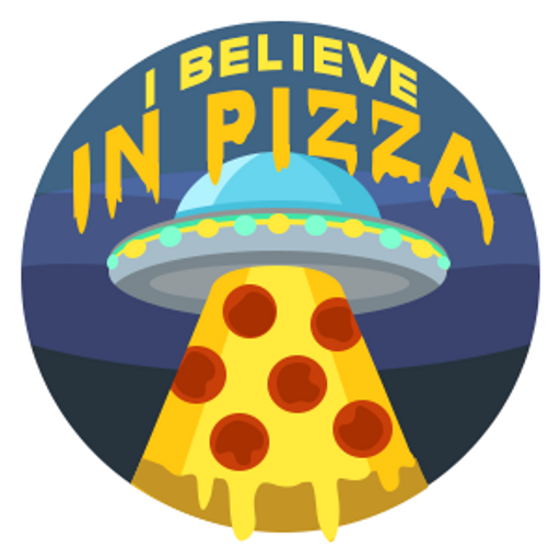 here is a UFO I Believe in Pizza Sticker from the Outer Space collection for sticker mania