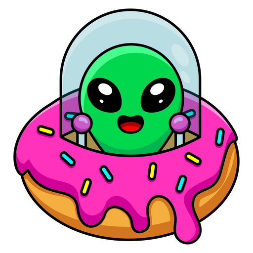 here is a Cute Alien in Donut UFO Sticker from the Outer Space collection for sticker mania