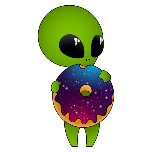 here is a Cute Alien with Donut Sticker from the Outer Space collection for sticker mania