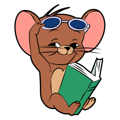 here is a Tom and Jerry Smiling Jerry with Book Sticker from the Tom and Jerry collection for sticker mania
