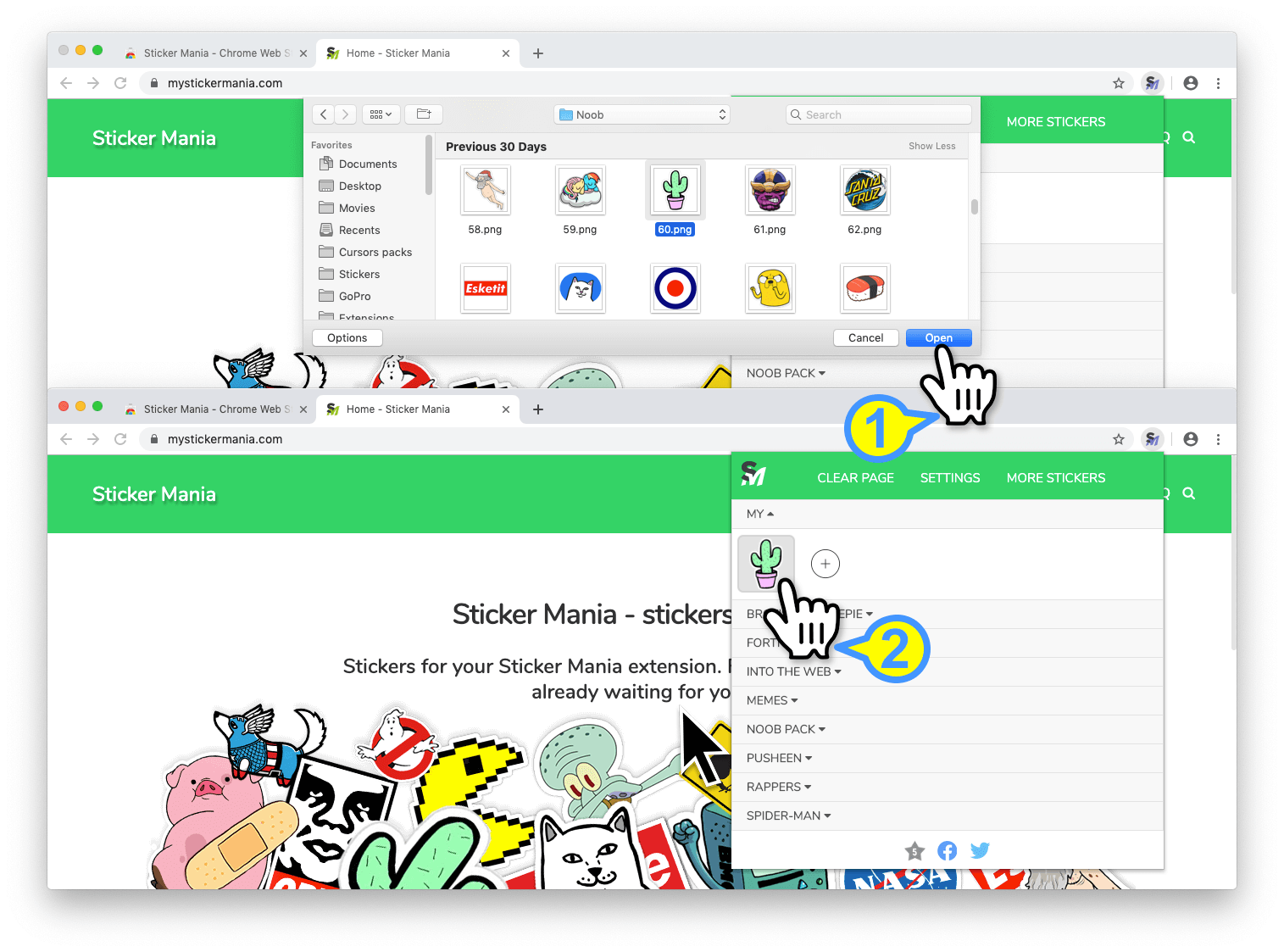 Using the add your own sticker tool