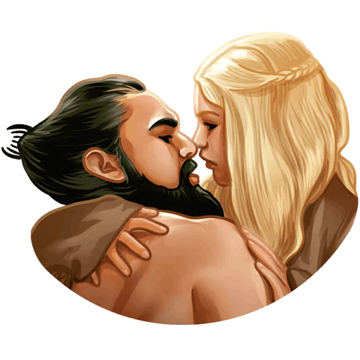 here is a Khaleesi and Khal Drogo kissing from the Game of Thrones collection for sticker mania