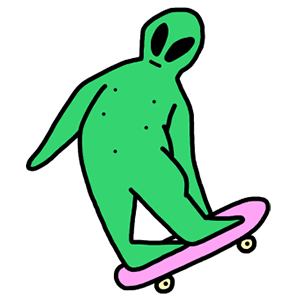 cool and cute Green Alien Skater Sticker for stickermania