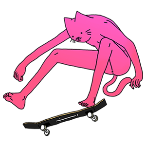 cool and cute Pink Cat on a Skateboard Sticker for stickermania