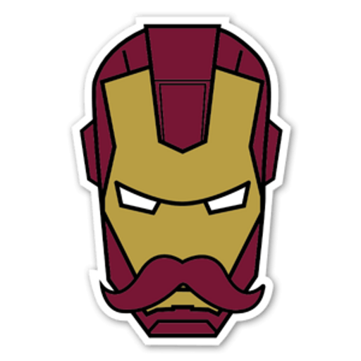 here is a Marvel Mustache Iron Man Sticker from the Marvel collection for sticker mania