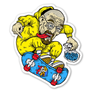 here is a Breaking Bad Walter White on Skateboard Sticker from the Skateboard collection for sticker mania