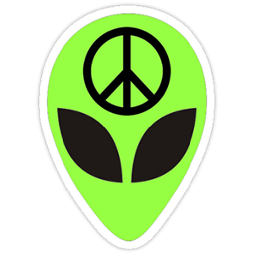 here is a Green Alien Peace Sticker from the Outer Space collection for sticker mania