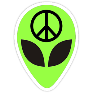 cool and cute Green Alien Peace Sticker for stickermania