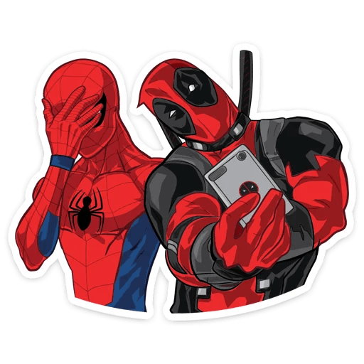 here is a Spider-Man Facepalm with Deadpool Selfie Sticker from the Spider-Man collection for sticker mania