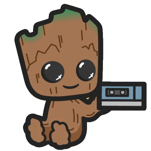 here is a Marvel Chibi Groot with a Mixtape Sticker from the Chibi Marvel & DC comics collection for sticker mania