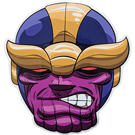 here is a Thanos Cartoon Face Sticker from the Marvel collection for sticker mania
