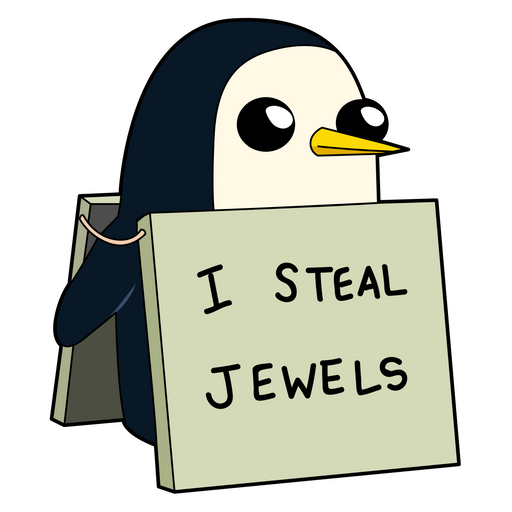 here is a Adventure Time Gunter I Steal Jewels Sticker from the Adventure Time collection for sticker mania