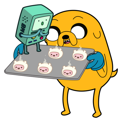 here is a Adventure Time Jake and BMO With Finn Cakes Sticker from the Adventure Time collection for sticker mania