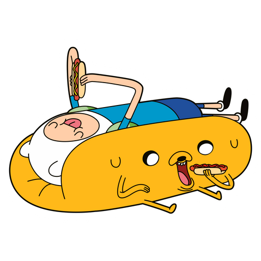 here is a Finn and Jake Eating Hot Dogs Sticker from the Adventure Time collection for sticker mania