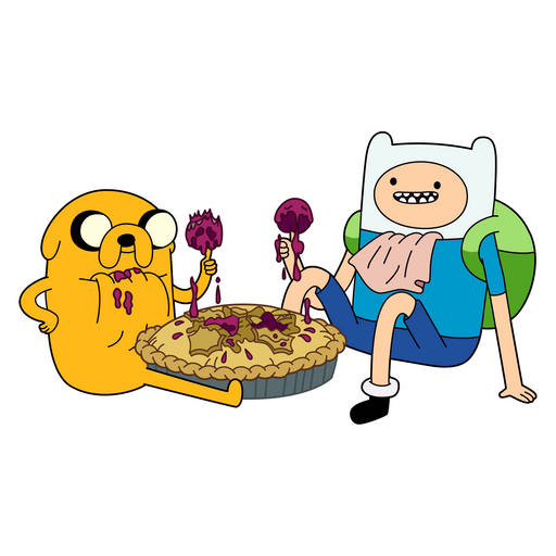 here is a Finn and Jake Eating Pie Sticker from the Adventure Time collection for sticker mania