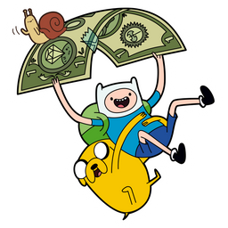 Finn and Jake Flying on Dollar Sticker - Sticker Mania