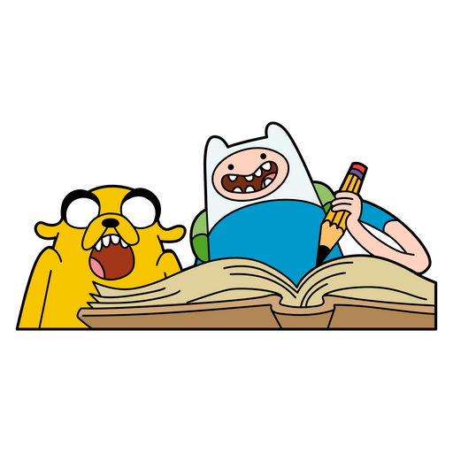 here is a Finn and Jake Writing a Book Sticker from the Adventure Time collection for sticker mania