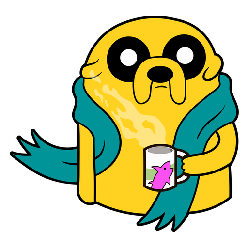 here is a Adventure Time Jake with Tea Sticker from the Adventure Time collection for sticker mania