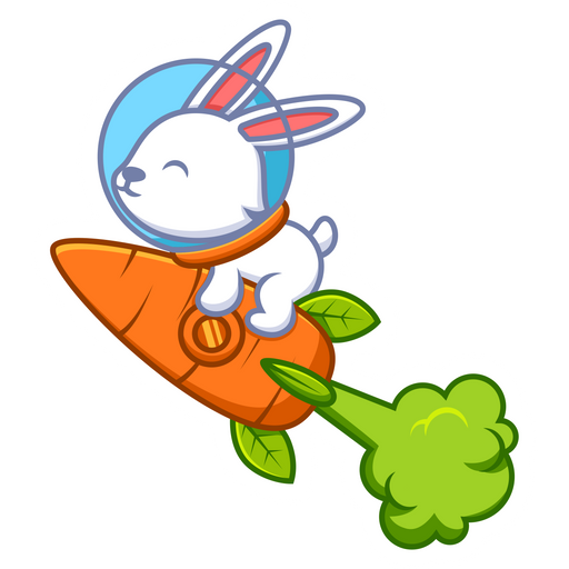 Rabbit Astronaut Flying on Carrot Sticker
