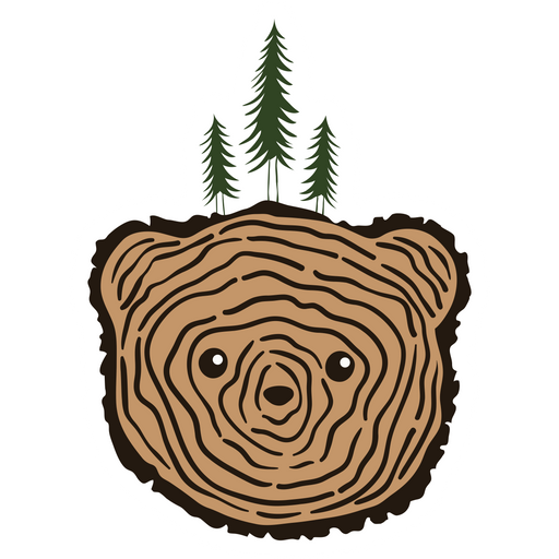 Wood Slice Texture Bear Head Sticker