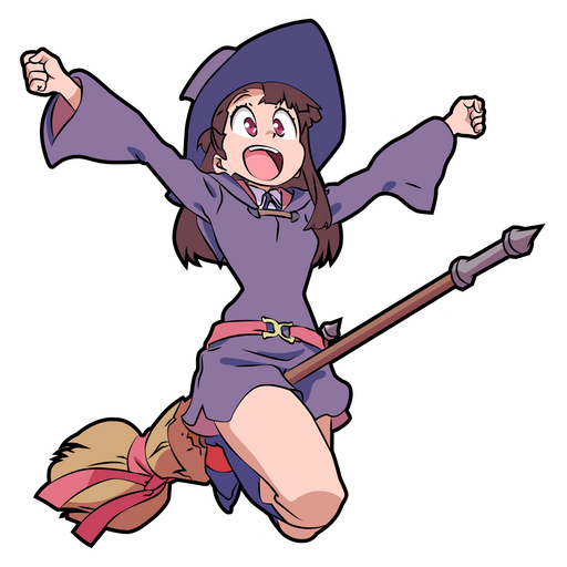 here is a Little Witch Academia Akko on a Broom Sticker from the Anime collection for sticker mania