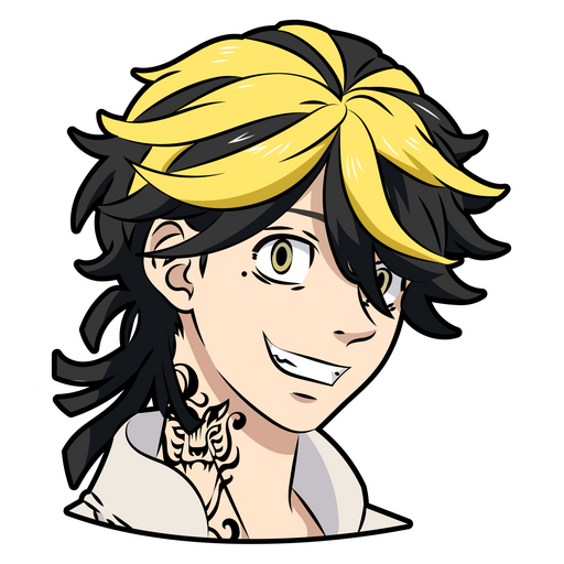 here is a Tokyo Revengers Kazutora Hanemiya Smiles Sticker from the Anime collection for sticker mania
