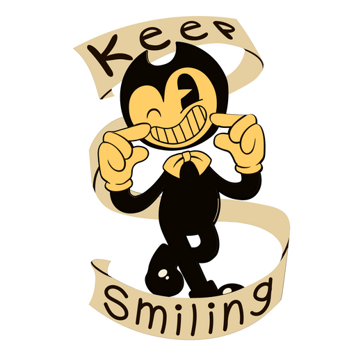 here is a Bendy Keep Smiling Sticker from the Bendy and the Ink Machine collection for sticker mania