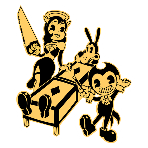 here is a Showbiz Bendy Alice Angel and Boris The Wolf Sticker from the Bendy and the Ink Machine collection for sticker mania