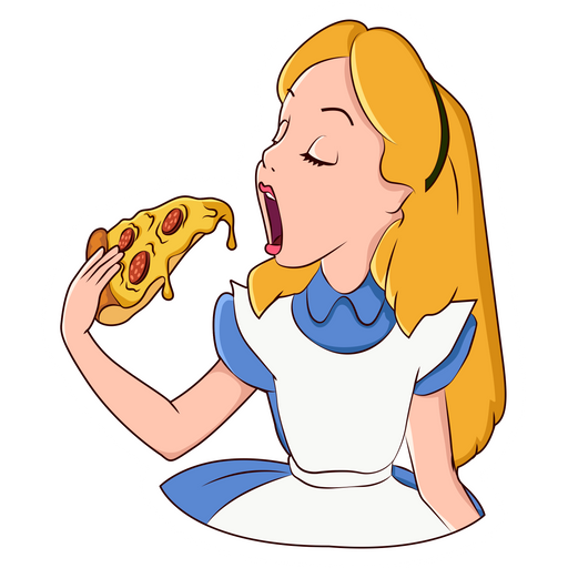 here is a Alice in Wonderland Eating Pizza Sticker from the Disney Cartoons collection for sticker mania