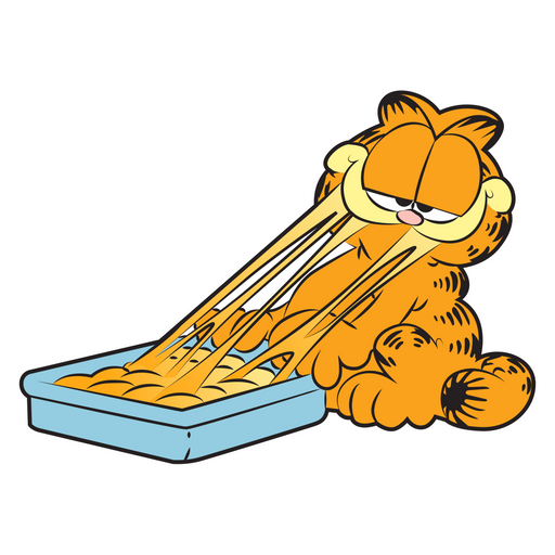 here is a Garfield Eating Lasagna Sticker from the Cartoons collection for sticker mania