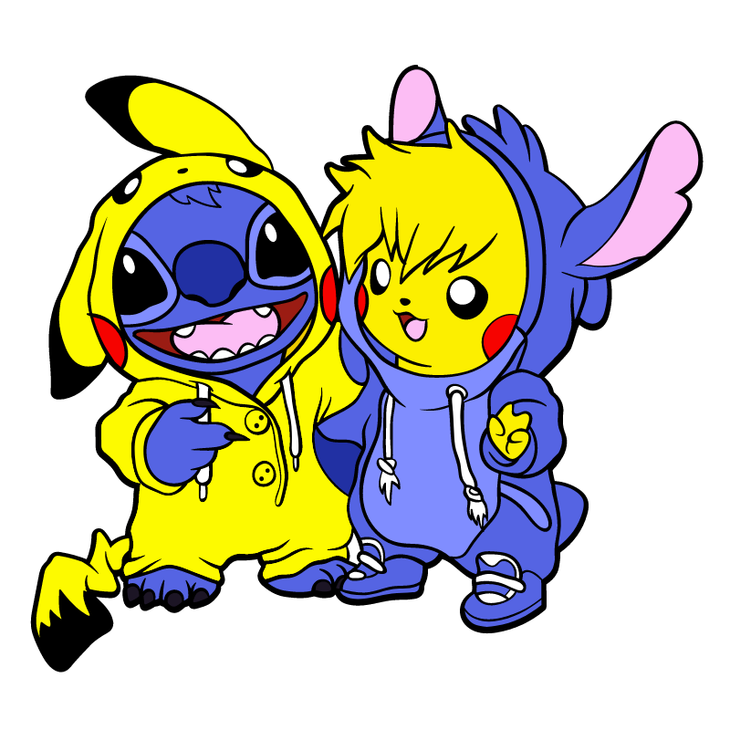 Stitch and Pikachu Costumes Sticker - Sticker Mania