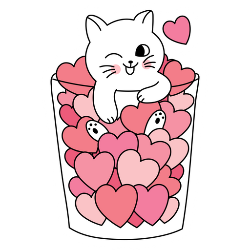 Cat in Glass with Hearts Sticker