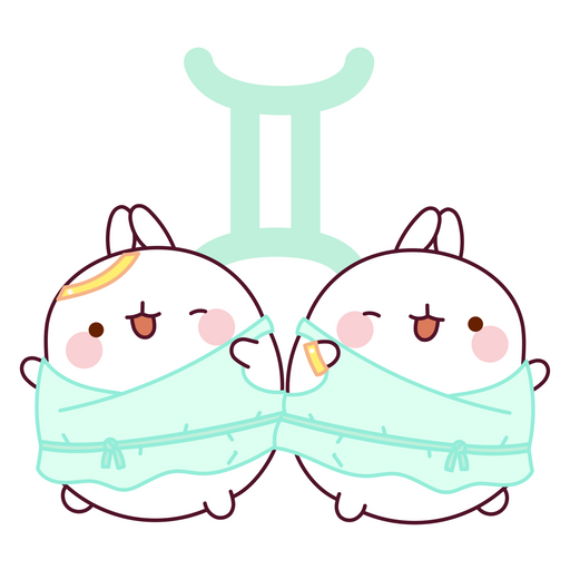 here is a Gemini Zodiac Molang Sticker from the Cute collection for sticker mania