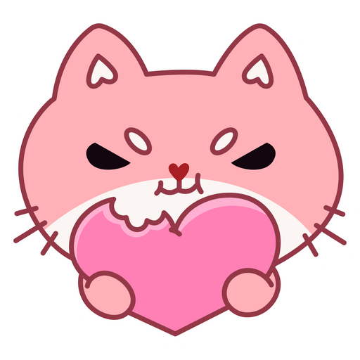 Pink Cat Eats Heart Sticker