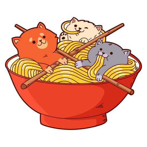 Small Cats with Noodles Sticker