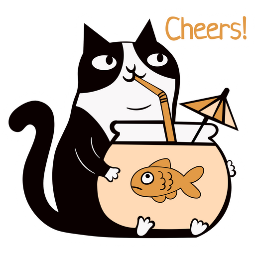 Cheers Cat with Fishbowl Cocktail Sticker