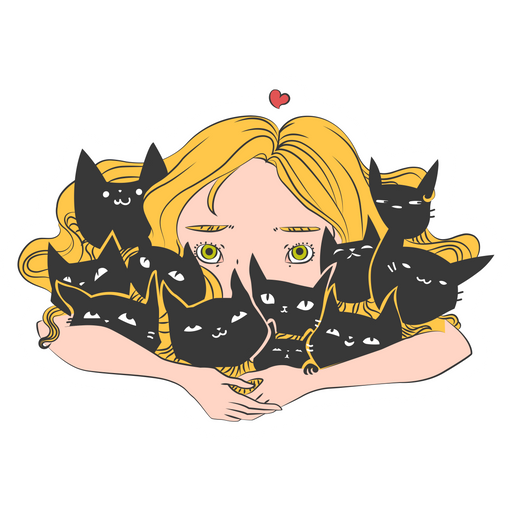 here is a Girl and a Lot of Black Cats Sticker from the Cute Cats collection for sticker mania