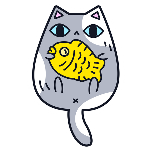 Adorable Cat with Fish Sticker