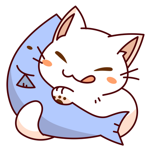 White Cat with Fish Sticker