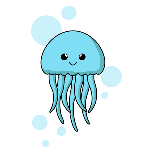 Cute Blue Jellyfish and Water Bubbles Sticker