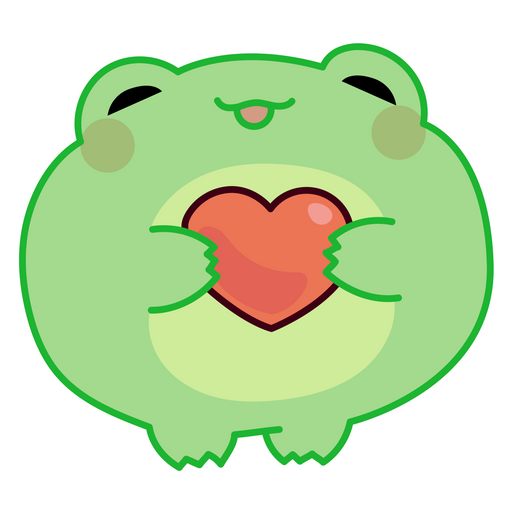 Green Frog Holds a Heart Sticker