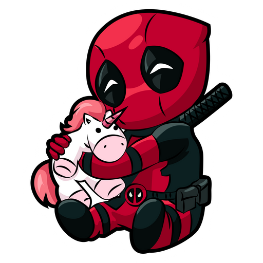 Chibi Deadpool with Unicorn Toy Sticker