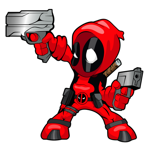 Chibi Deadpool with Weapons Sticker