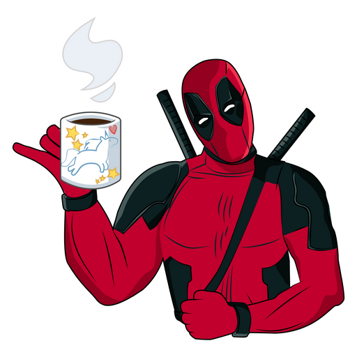 Deadpool with Tea Cup Sticker